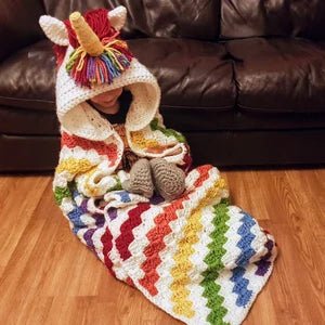 Magical 2 - in - 1 Rainbow Unicorn Hooded Blanket Crochet Pattern – Perfect Wearable Gift for Kids & Adults, Ideal for Christmas & Birthdays! - Download your crochet pattern now and start creating!